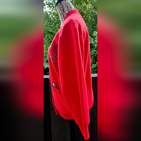 Wool Red Cardigan Women 95 Double Nine Five Lady 1980-90s - Picture 4 of 16